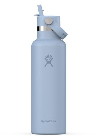HYDRO FLASK - Standard Mouth Water Bottle 621 ml (21 oz) - Vacuum Insulated Stainless Steel Water Bottle with Flex Straw Cap - Surf