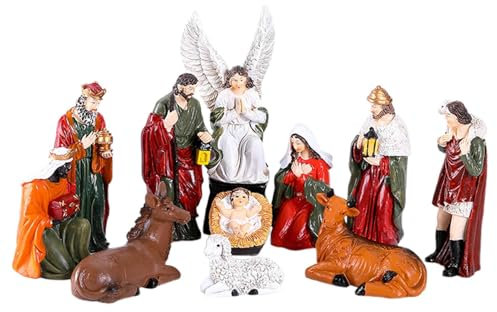 10 Piece Nativity Set - Birth of Jesus Christ, Resin Nativity Figures, Catholic Christmas Crib Set, Tabletop Scenes, Home Decor Ornament