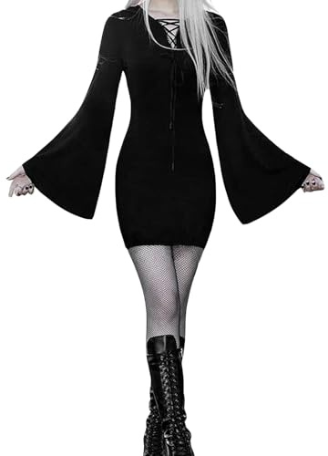 EVELUST Women's Bat Sleeve Dress - Sexy Y2k dressest Queen Adult Fancy Dress Gothic Clothes Addams Family Wednesday Carnival Cosplay Party Outfits Medieval Costume Dress(Black,XL,11501w)