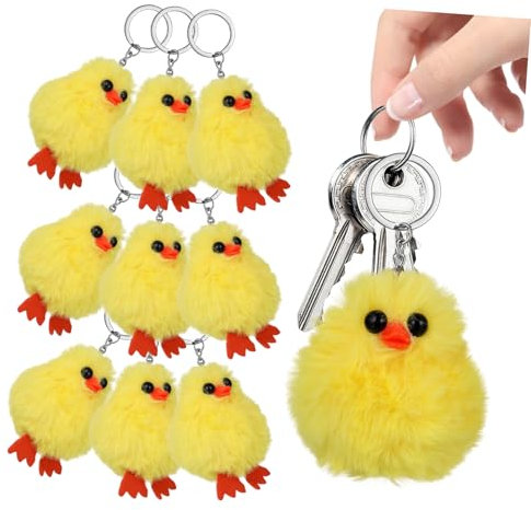 OSOLADY 10Pcs Duck Plush Keychains Soft Plush Key Ring Cute Yellow Duck Pendant for Bags Phones and Keys Multiple Use Pack