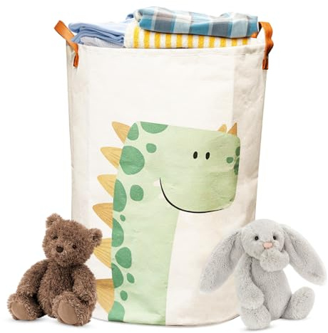Panier à linge pour bébé - Grand panier de rangement pour enfants - En coton et imperméable - Pliable - Panier de rangement pour jouets (dinosaure)