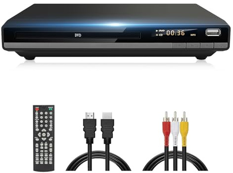 DVD Player Region Free DVD Players for TV, 1080P Upscaling, USB Input, HDMI RCA Cable Included, Breakpoint Memory, Built-in PAL NTSC, DVD CD Player for Home Plays Multi-Format (Model-168 Non-Blu-ray)