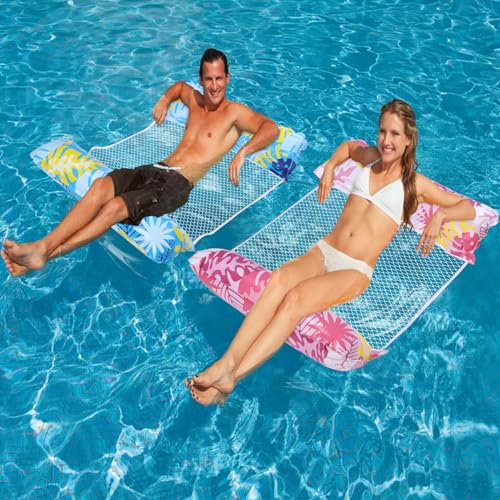 Gonfiabili per Piscina 2 pezzi, Materassino Mare, Materassino Gonfiabile Mare, poltrona lounge multifunzionale 4 in 1 per poltrona gonfiabile, Amaca Galleggiante con Pompa d'aria Manuale, colorato