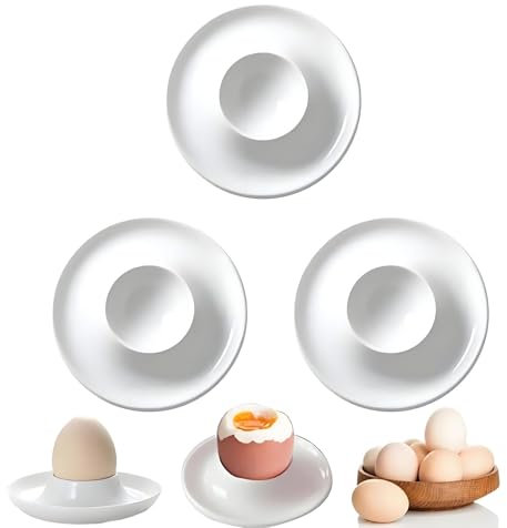 JCUQGDOO 3PCS Egg Cups, Egg Holders for Soft & Hard Boiled Eggs, Classic White Plastic Egg Stand, Microwave & Dishwasher Safe, Egg Tray for Boiled Eggs