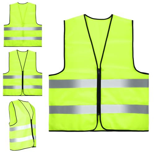 Gilet Alta Visibilità Uomo 4 Pezzi con Cerniera in Poliestere – Giubbotto Catarifrangente, Traspirante e Leggero, Ideale per Lavori Stradali, Cantieri e Ciclismo Notturno (Verde Fluorescente)