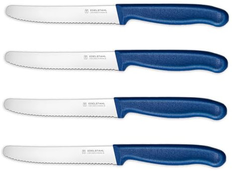 Targzier Tomato knife and Table Knife Set, Serrated Kitchen Blades, Stainless Steel Utility, Set of 4, Blue