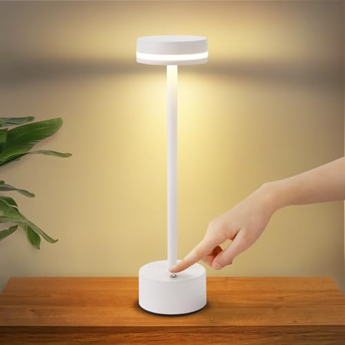 meoaow bord trådlös LED bord batteri – sänglampa dimbar med USB-C uppladdningsbart batteri touch lampa vit bordslampor för sovrum matsal kontor