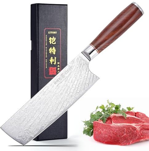 Kitory Coltello Nakiri in Acciaio Damasco 73 Strati – Coltello da Cucina Professionale da 18 cm in Acciaio 10Cr15CoMoV con Manico in Legno di Rosa Birmano - Serie Pro Damast