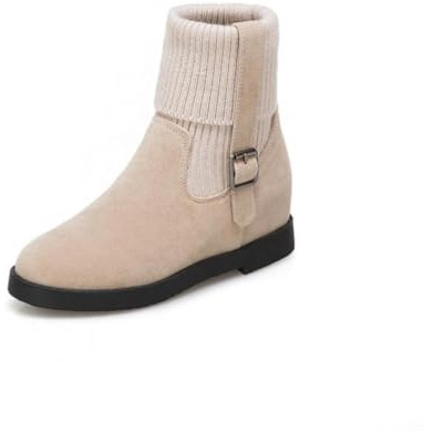 Genérico Botines De Gamuza Simil para Mujer Borde Tejido Hebilla Tacones Cuña Ocultos Confortables Antideslizantes Duraderos Casual Diario Oficina Zapatos,Apricot,37 EU