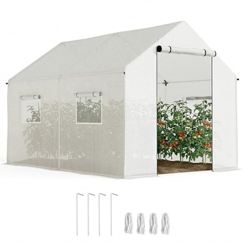 Outsunny Serra da Giardino a Tunnel 2x3x2 m con Porte e Finestre Avvolgibili, Serra per Orto con Tetto a Punta, Struttura in Acciaio e Copertura PE, per Orto Verdure Fiori Frutta, Anti UV, Bianco