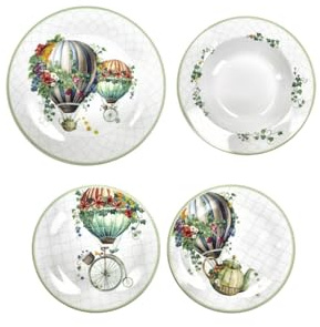 BRANDANI 51830 Servizio Tavola Wonderland 18 pezzi in porcellana, 6 piani 6 fondi 6 dessert, D 27/22.5/19 cm Forno Freezer Lavastoviglie Microonde