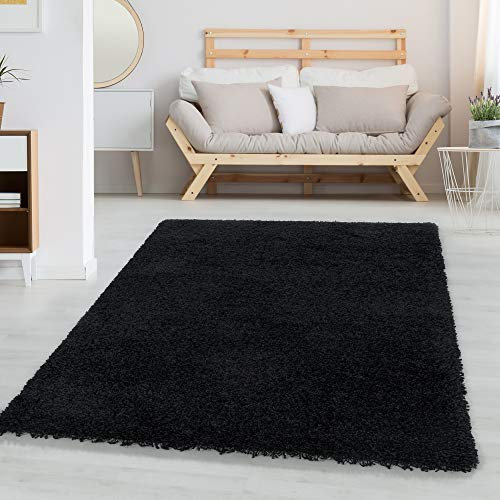 Carpettex Hochflor Teppich Läufer 60 x 110 cm Schwarz - Flauschiger Teppich Extra Weich und Pflegeleicht - Shaggy Teppich Modern Einfarbig Design - Teppich für Schlafzimmer, Esszimmer und Wohnzimmer
