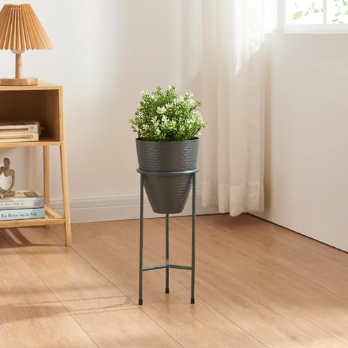 [en.casa] Porte-Plantes Style Intemporel avec Cache-Pot Support de Plantes pour Intérieur Bac à Fleurs pour Salon Chambre Métal 41 x 16 cm Noir