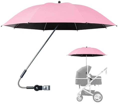 Xiixuuj Pram Umbrella, Sun Parasol for Pram, Umbrella for Stroller with Clamp, Clip Umbrella for Stroller with UV Protection, Pram Parasol for Trolley Wheelchair Beach Chair