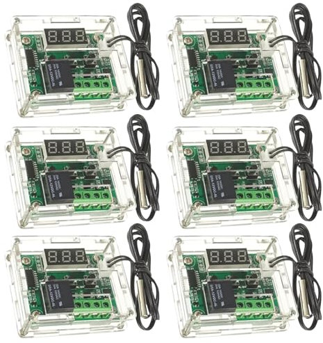 WIYETY 6 Stück Temperaturregler 12V: LED Digital Thermostat Modul mit Wasserdicht 50~110°C Sensor Sonde, Temperaturregler Controller DC 12V Heizen/Kühlen mit Transparent Acrylic Gehäuse