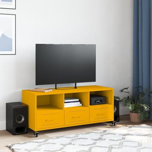 vidaXL TV Cabinet - Olive Green Cold-Rolled Steel Media Unit w/ 3 Drawers, 3 Shelves & Wheels - Durable & Spacious 100.5x39x43.5 cm for Living Room
