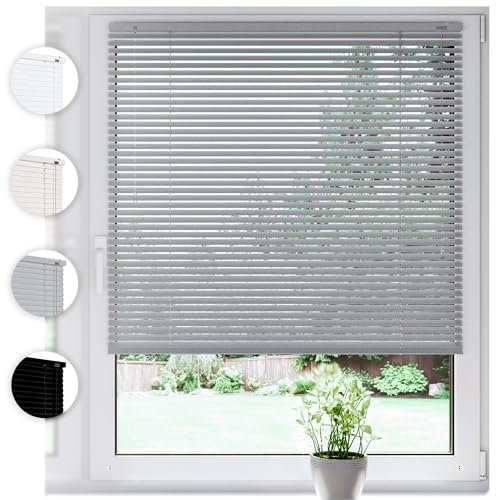 SONELLO Aluminium Jalousie 60cm x 220cm Silber Alu Jalousie Klemmfix ohne Bohren Sichtschutz Blendschutz Lichtschutz Sonnenschutz für Fenster und Türen
