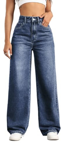 Mars power Straight Leg Jeans for Women,High Waisted Wide Leg Loose Stretchy Boyfriend Denim Pants Baggy Jeans for Women (US, Alpha, Medium, Regular, Regular, Darkblue)