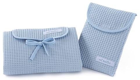 Mi bollito – Set de 2 unidades, cambiador de bebé impermeable más bolsa pañalera para toallitas y pañales. Fabricado íntegramente en España. (Azul claro)