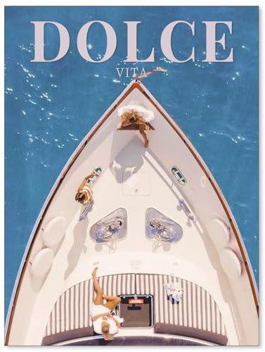Jefuzh 70s Blue Yacht Dolce Vita Poster Summer Beachy Canvas Wall Art Trendy Coastal Cowgirl Ocean Prints for Apartment Bedroom Wall Decor 12X16 inch Unframed 1