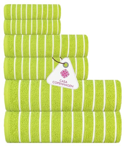 Casa Copenhagen Ecstatic 6-teiliges Handtuch-Set – Grün, 600 g/m², 2 Badetücher, 2 Handtücher, 2 Waschlappen aus weicher ägyptischer Baumwolle für Badezimmer, Küche und Dusche