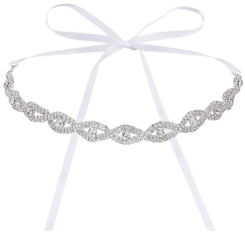 PLIGREAT Cinturón de novia de cristal con diamantes de imitación, color blanco, para vestido de novia, dama de honor, vestidos de graduación, accesorios de decoración