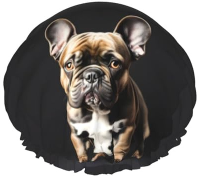 Cuffia da doccia con orecchie lunghe con stampa bulldog francese, per donne e uomini, riutilizzabile, leggera, morbida, con fascia elastica