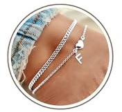 DORANA Anklets for Women Silver Waterproof Initial Anklets with Letter Heart Charm Women Adjustable Ankle Chains Gift for Her Initial Foot Jewelry,F
