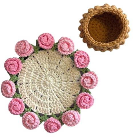Flätade underlägg | virkade blommor underlägg – estetiskt vintageunderlag för bord hemma och kontor