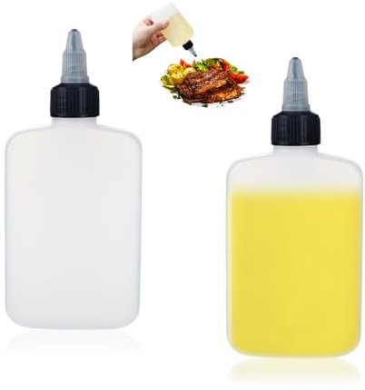 GIDWRIY 2 Pezzi Bottiglia Squeeze di Plastica 120 ML,Bottiglia di Plastica Olio,Squeeze Bottle con Cappucci,Bottiglie Da Spremere da Campeggio,Biberon per Olio da Cucina,Flaconi per Salse Cucina