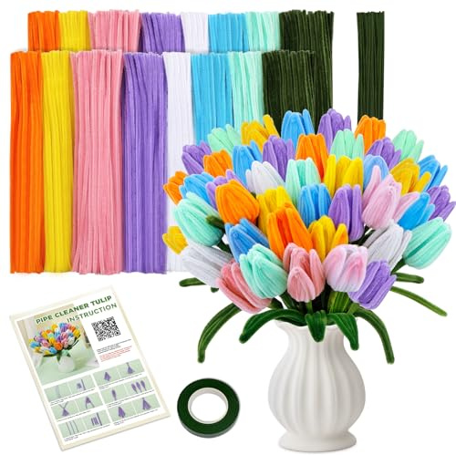 luokefe 550 Pcs Pipe Cleaners for Craft, 8 Colors Pipe Cleaners Flowers Kit
