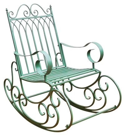 Banc de jardin à bascule en métal vert antique avec accoudoirs – Chaise balançoire d'extérieur pour porche, terrasse, pelouse, piscine, arrière-cour – Meuble de parc élégant pour la maison et le