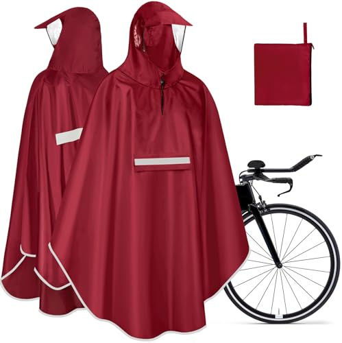 NEWIROVE Poncho Lluvia Bicicleta Plegable Chubasquero Ciclismo Ligeras Poncho Impermeable Hombre Y Mujer Capa Bicicleta Lluvia Con Reflector Chubasquero Poncho, Rojo