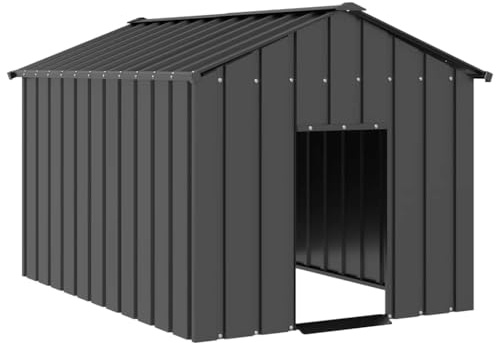 Mokuyary Hundkoja med tak galvaniserat stål 113 x 153 x 101 cm kennel med markis metallhundpark utomhus för innergård trädgård terrass