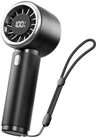 Bearwind Turbo Handheld Fan, Portable Mini Hand Fan with 5 Speeds & LED Display, Small Rechargeable Personal Cooling, Travel Essentials, Outdoor Holiday Gifts for Women Men Kids - Black