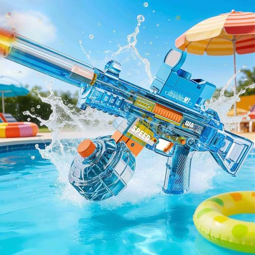 MOZC Pistola ad acqua elettrica per bambini, pistola ad acqua automatica con luci LED, assorbimento automatico dell'acqua, portata 6-8 m, lunga durata della batteria per fuoco continuo, pistola ad