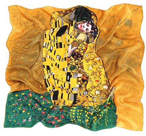 Prettystern Gustav Klimt sidenduk ungdomsstil färgglada konsttryck, P582 - kyssen/brun, 90 cm X 90 cm