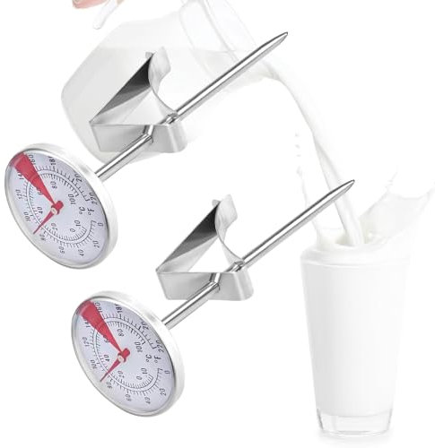 EMAGEREN 2 Pcs Thermomètre à Lait en Acier Inoxydable Thermomètre de Cuisine Thermomètre Alimentaire avec Sonde et Clip Antirouille pour Lait Yaourt Fromage Chocolat Café Confiture Liquide - Argent