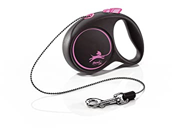 flexi® Black Design XS | 3 m retractable cord leash for small dogs up to 8 kg | Pocket size | 3-finger handle | Black/pink | Retractable dog lead | Weight: 90 g | Dimensions: 7.8 x 10.9 cm