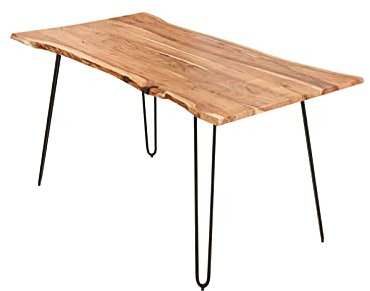 SAM Esszimmertisch 200x100cm Hannah, echte Baumkante, Akazienholz naturfarben, massiver Baumkantentisch mit Hairpin-Gestell Mattschwarz