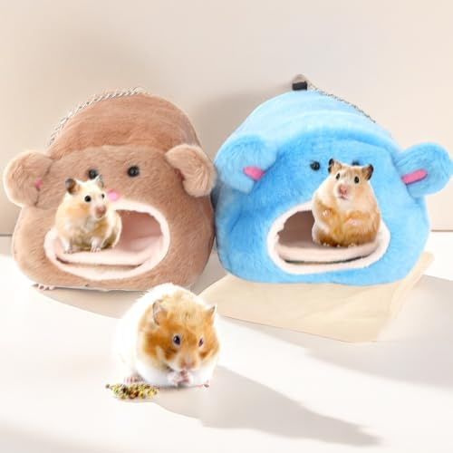 VTurboWay 2 Pcs Hamster Winter Warm House Bed Cotton Nest Cute Bear Designed with Bed Mat for Hamster Guinea Pig Chinchillas Hedgehog Squirrel and Other Small Furry Animals (Blue and Grey)