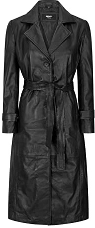 TruClothing Trench pour Femme Manteau 3/4 en Cuir véritable avec Ceinture Oversize Style années 80 rétro Vintage - Noir 3XL