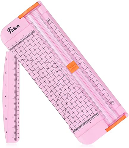 Firbon A4 Massicot 12 Pouces Règle Titane Guillotine Coupe Papier avec Sécurité Système Remplaçable Lame Couper Coupon, Papier d'artisanat, Etiquette et Photo, Rose
