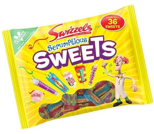 Scrumptious Sweets 351g - A Mouthwatering Selection of Delicious and Chewy Candy Treats - Parma Violets Refreshers Love Hearts & Drumstick - Vegan Friendly