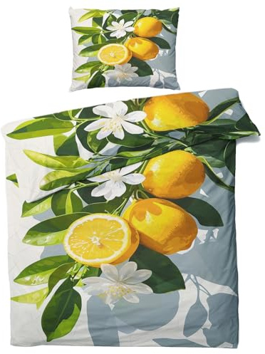 GEDAEUBA Zitronen Bettwäsche 140x200 - Zitronenmuster Bettbezug 140x200 2er Set, Wendebettwäsche und Kissenbezug 70x90, Weiche & Angenehme Mikrofaser Bettwäsche-Sets mit Reißverschluss