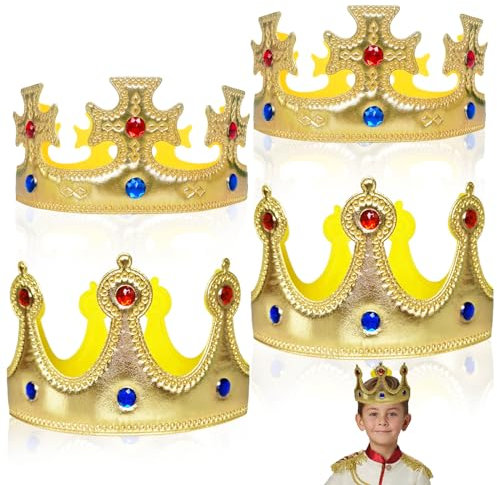 XNIVUIS 4 Pezzi Corona Compleanno,2 Stili Cappelli da Re Corona,Diademi Della Corona di Compleanno,Cappelli da re Corona,per Adulti e Bambini di incoronazione del Partito Festa e Celebrazione(4 PCS)