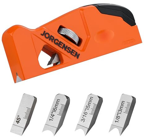 JORGENSEN Pialla a Manuale Mano per Legno Suite 4 Teste di Taglio 45°/3/5/6mm, Piano Angolare per Lavorazione del Legno