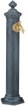 Relaxdays Fuente de Agua de Estilo Antiguo, con Grifo Jardín, 84x21,5x25 cm, Terraza, Patio, Decorativa, Gris, Hierro Fundido