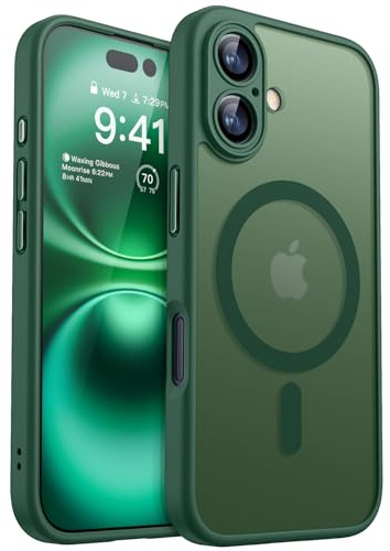 CANSHN Cover Magnetica per iPhone 16(6,1 Pollici), Compatibile con MagSafe, [Protezione Completa Della Fotocamera], Custodia Traslucida Opaca Protettiva Sottile Antiurto 6,1 Pollici, Verde Profondo