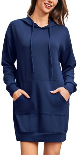 Terecey Felpa Donna Invernale con Cappuccio Felpa Lunga Leggera con Tasche Abito in Felpa Manica Lunga Casual Felpa Hoodie Elegante S-XXL